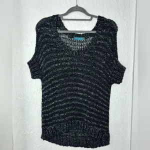 Alice   Olivia Open Mixed Knit Chunky Sweater Short Sleeve Top Size Small