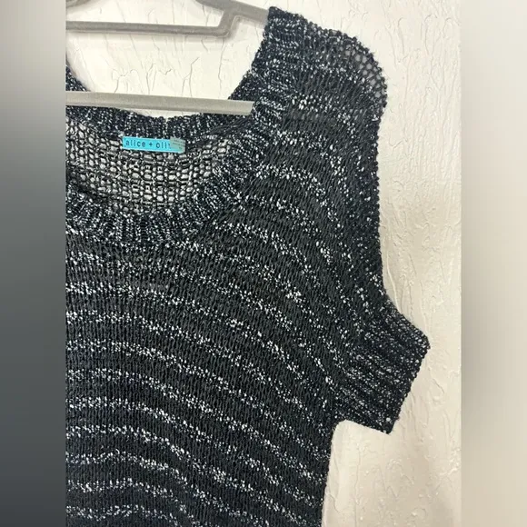 Alice   Olivia Open Mixed Knit Chunky Sweater Short Sleeve Top Size Small