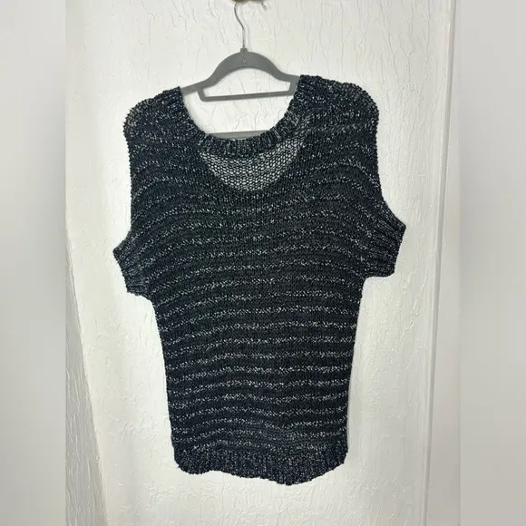 Alice   Olivia Open Mixed Knit Chunky Sweater Short Sleeve Top Size Small