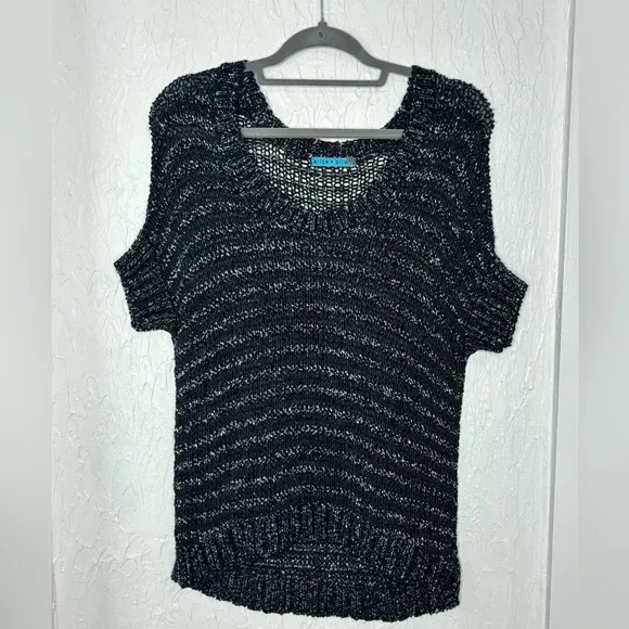 Alice   Olivia Open Mixed Knit Chunky Sweater Short Sleeve Top Size Small