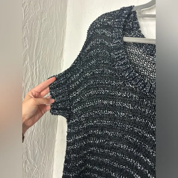 Alice   Olivia Open Mixed Knit Chunky Sweater Short Sleeve Top Size Small