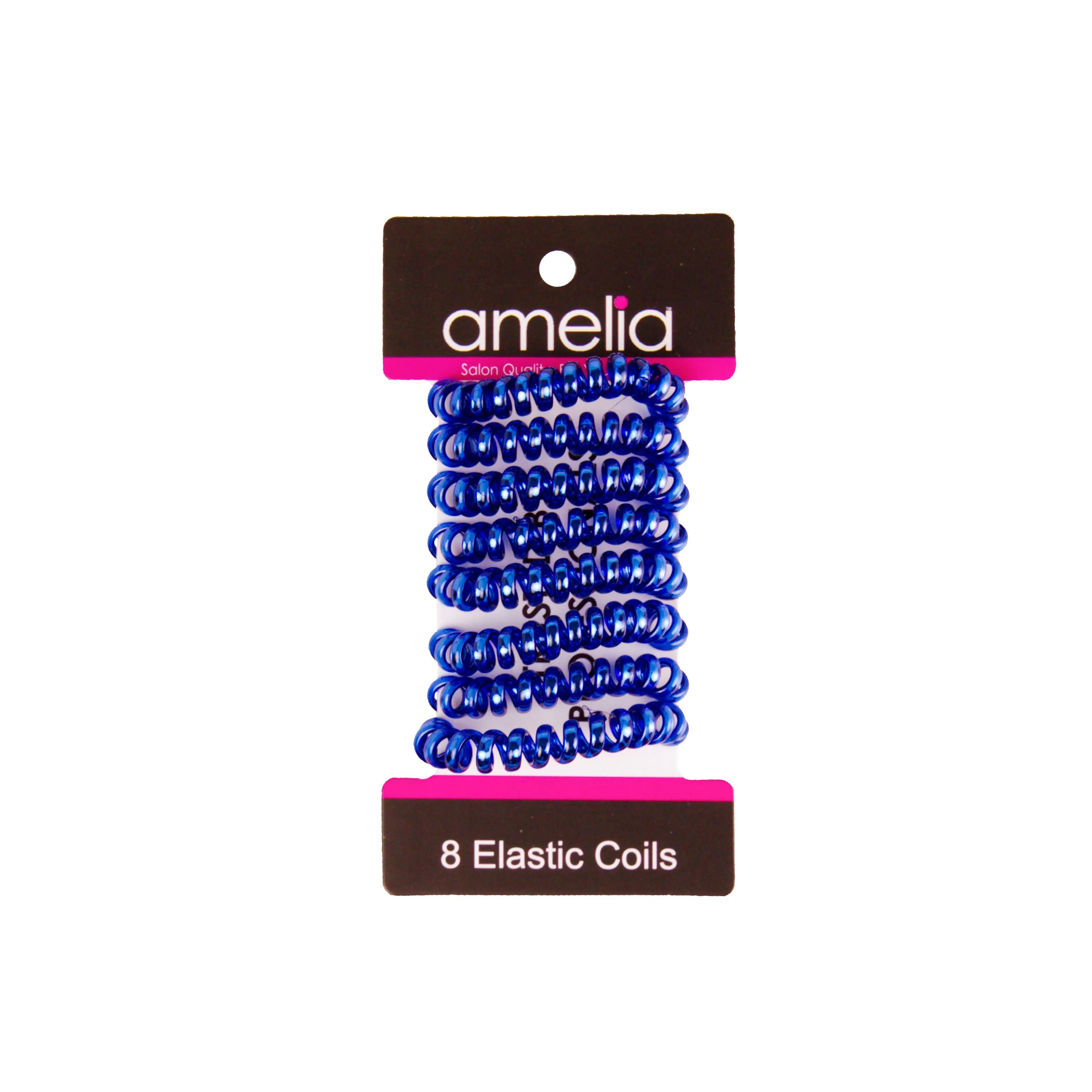 Amelia Beauty, 8 Small Shinny Elastic Hair Telephone Cord Coils, 1.5in Diameter Spiral Hair Ties, Strong Hold, Gentle on Hair, Blue