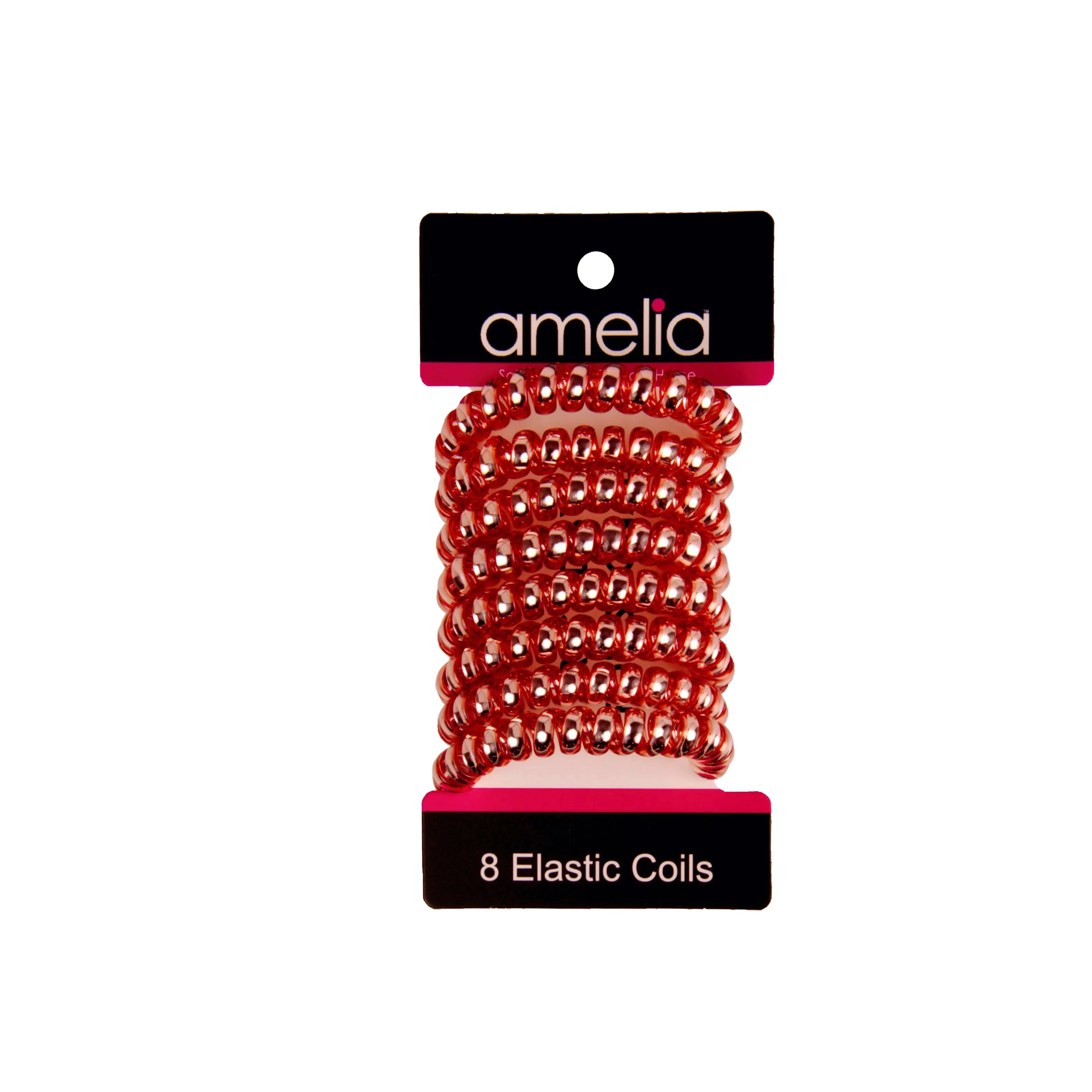 Amelia Beauty Products 8 Medium Smooth Elastic Hair Coils, 2.25in Diameter Spiral Hair Ties, Gentle on Hair, Strong Hold and Minimizes Dents and Creases, Pink