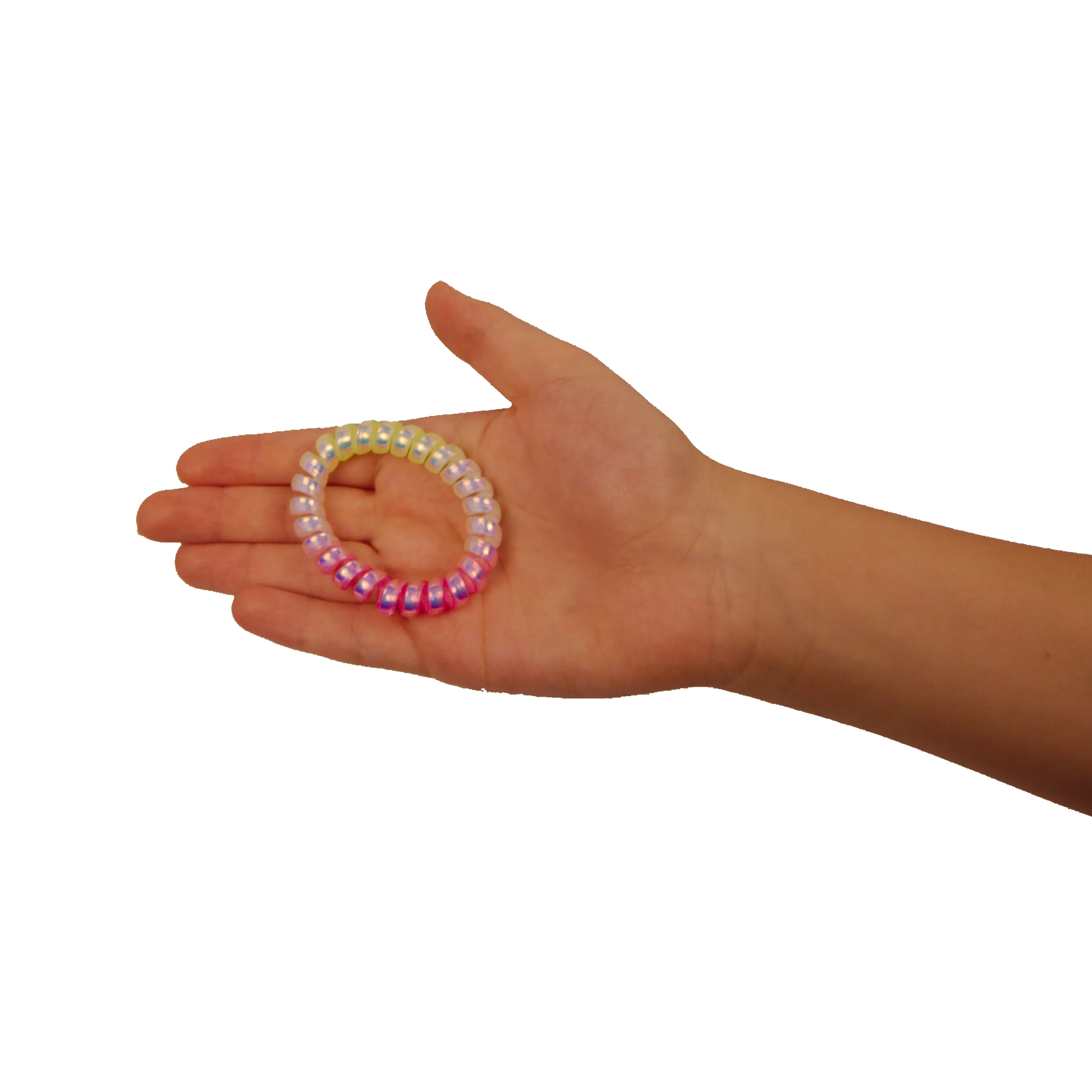 Amelia Beauty Products 8 Medium Smooth Elastic Mutli-Colored Hair Coils, 2.25in Diameter Spiral Hair Ties, Gentle Yet Strong Hold and Minimizes Dents, Yellow/Pink