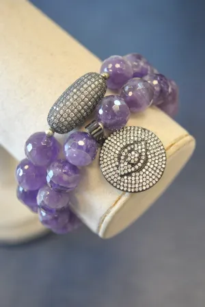 AMTHYST AND RHINESTONES STRETCHY STATEMENT BRACELET SET