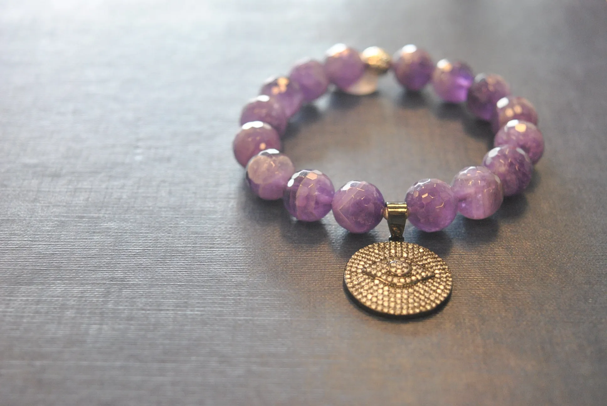 AMTHYST AND RHINESTONES STRETCHY STATEMENT BRACELET SET