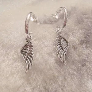 ANGEL Wing Sterling Hoop Earrings, Hoop Drop