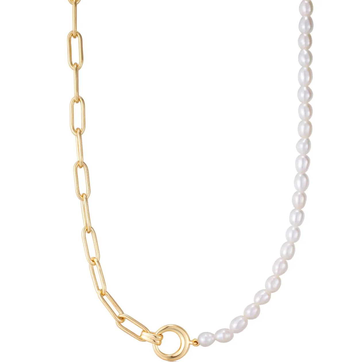 Ania Haie Pearl Chunky Link Gold Necklace