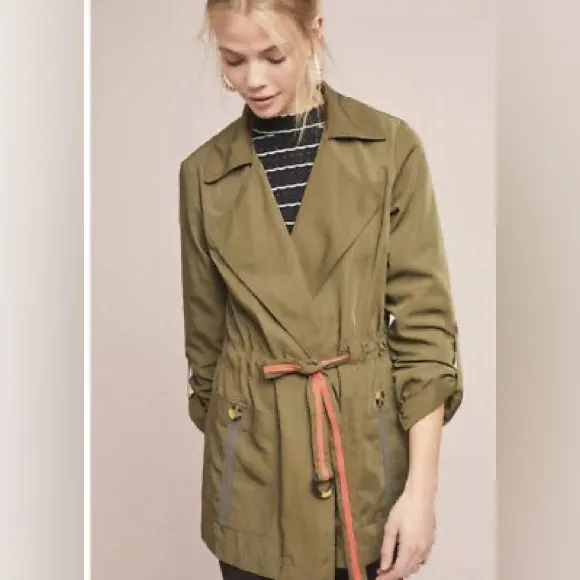 Anthropologie Gisborne Obi Trench Anorak Olive Green Jacket XS