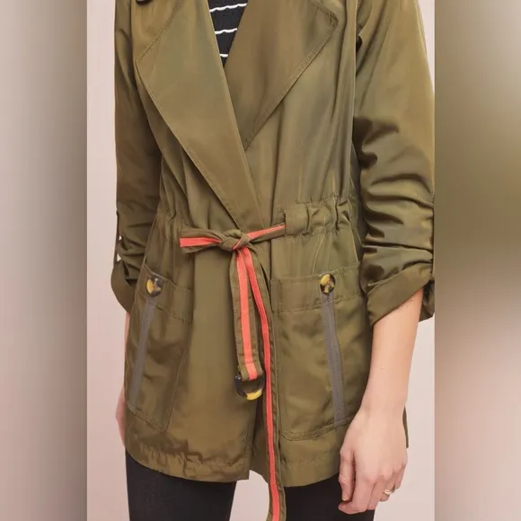 Anthropologie Gisborne Obi Trench Anorak Olive Green Jacket XS