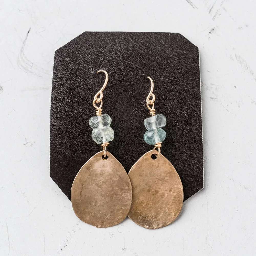 Aquamarine and Bronze Teardrop Earrings