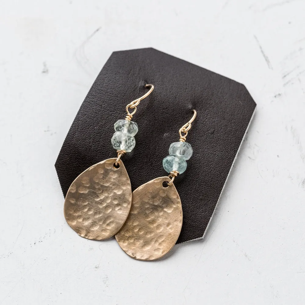 Aquamarine and Bronze Teardrop Earrings