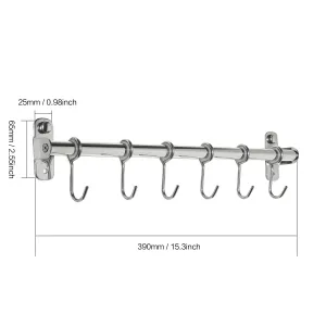 BAOEF Kitchen Sliding Hooks, Solid Stainless Steel Hanging Rack Rail with 12 Utensil Removable S Hooks for Towel, Pot Pan, Spoon, Loofah, Bathrobe, Wall Mounted