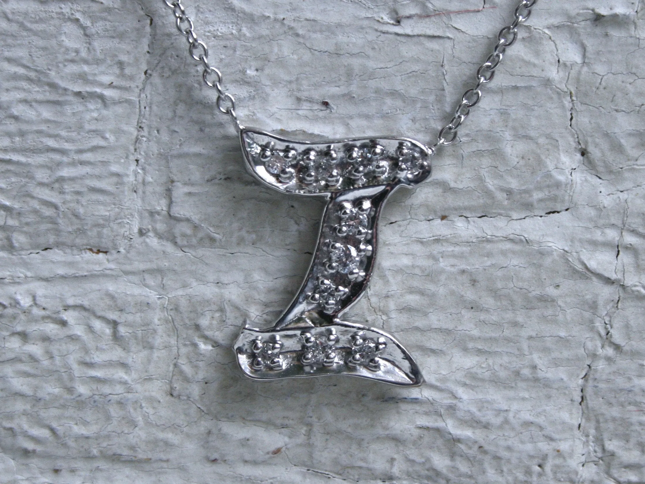 Beautiful Vintage 14K White Gold Diamond &quot;I&quot; Necklace - 0.20ct.