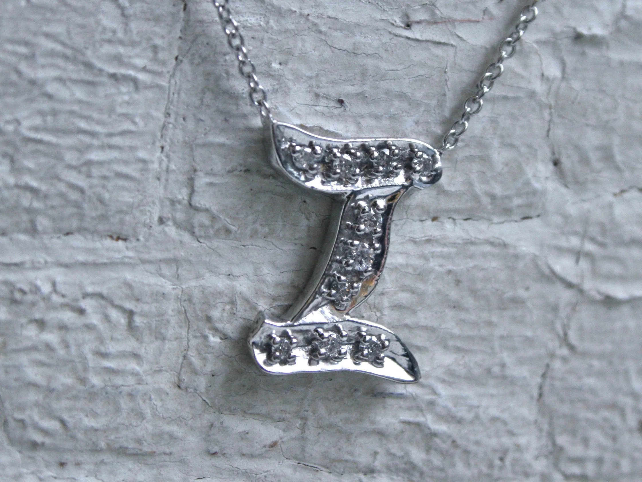 Beautiful Vintage 14K White Gold Diamond &quot;I&quot; Necklace - 0.20ct.