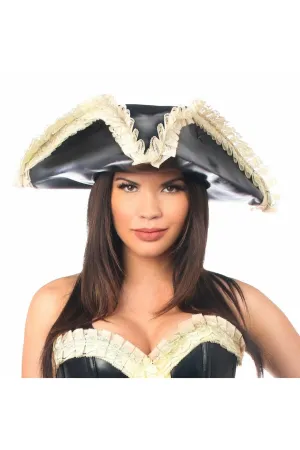 Black Faux Leather w/Cream Lace Pirate Hat