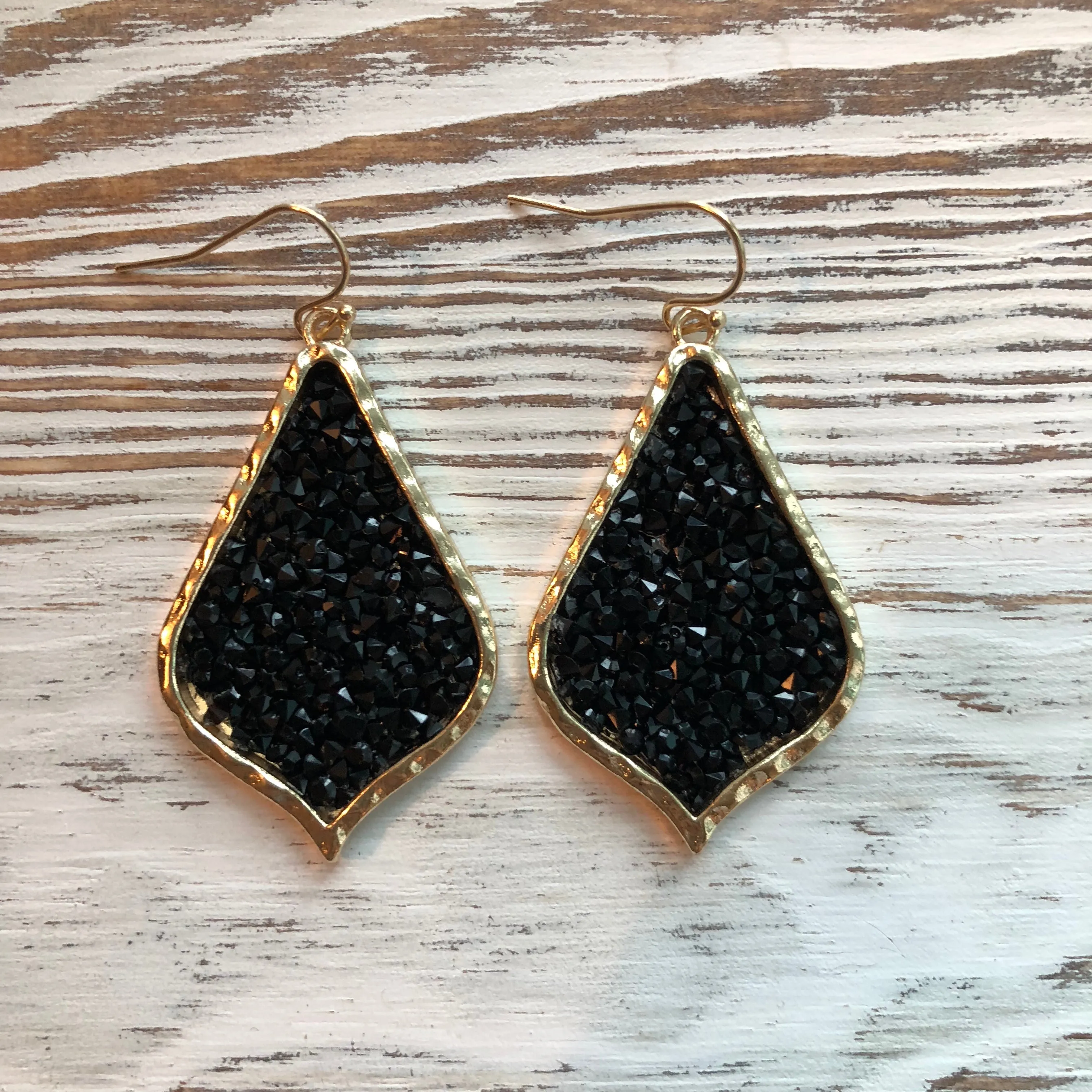 Black James Lily Rhinestone Sparkle Rock Earrings
