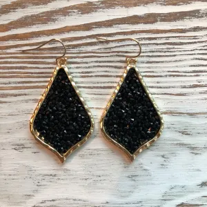 Black James Lily Rhinestone Sparkle Rock Earrings