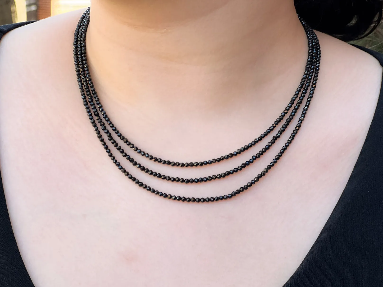 Black Spinel Triple Strand Necklace