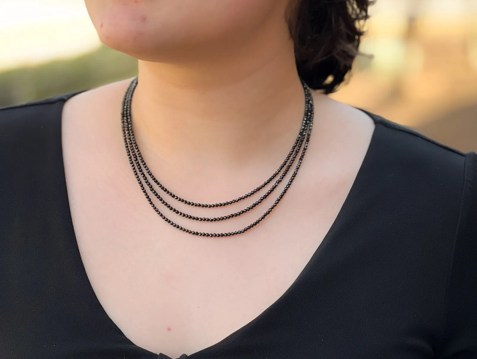 Black Spinel Triple Strand Necklace