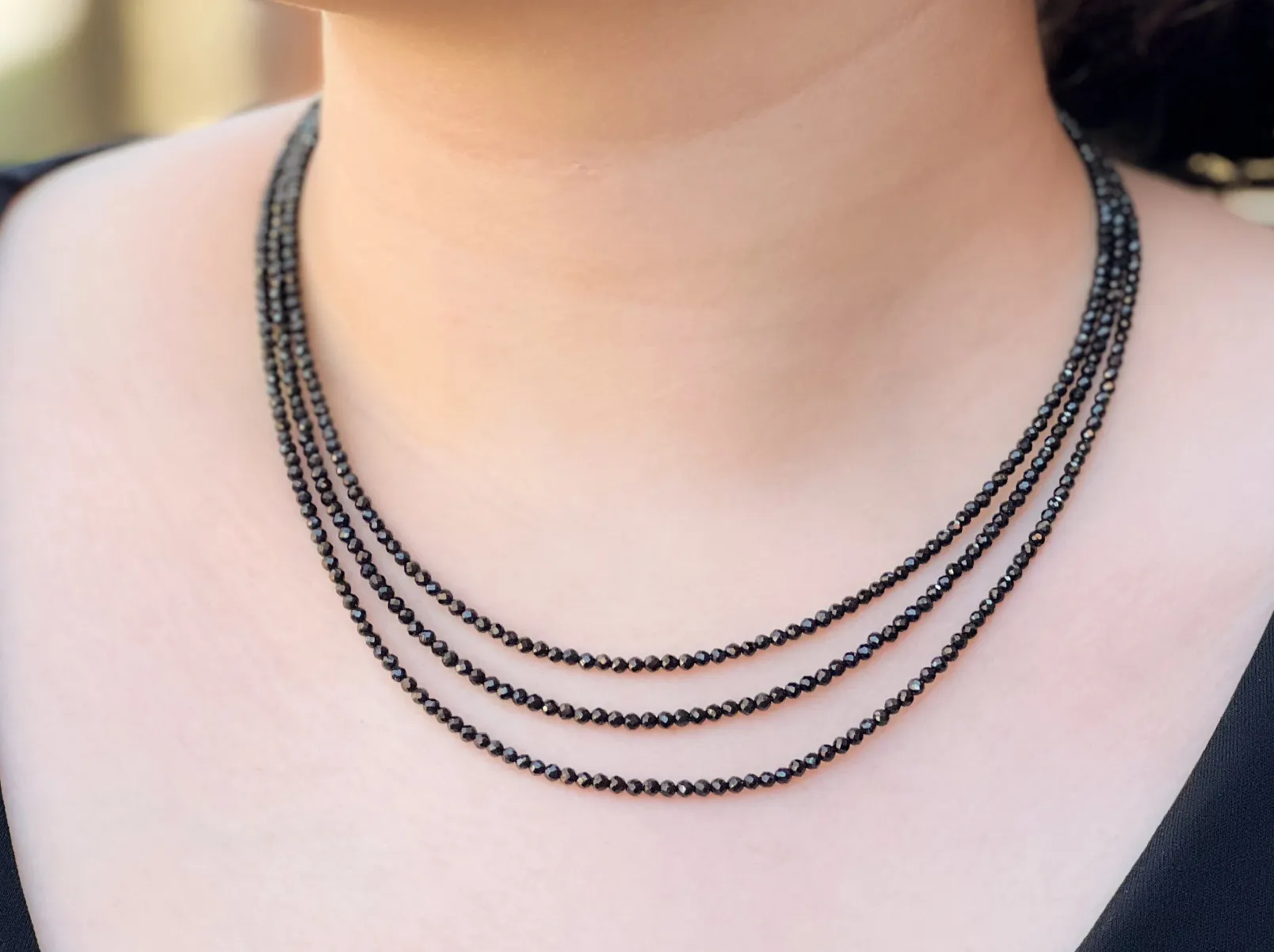 Black Spinel Triple Strand Necklace