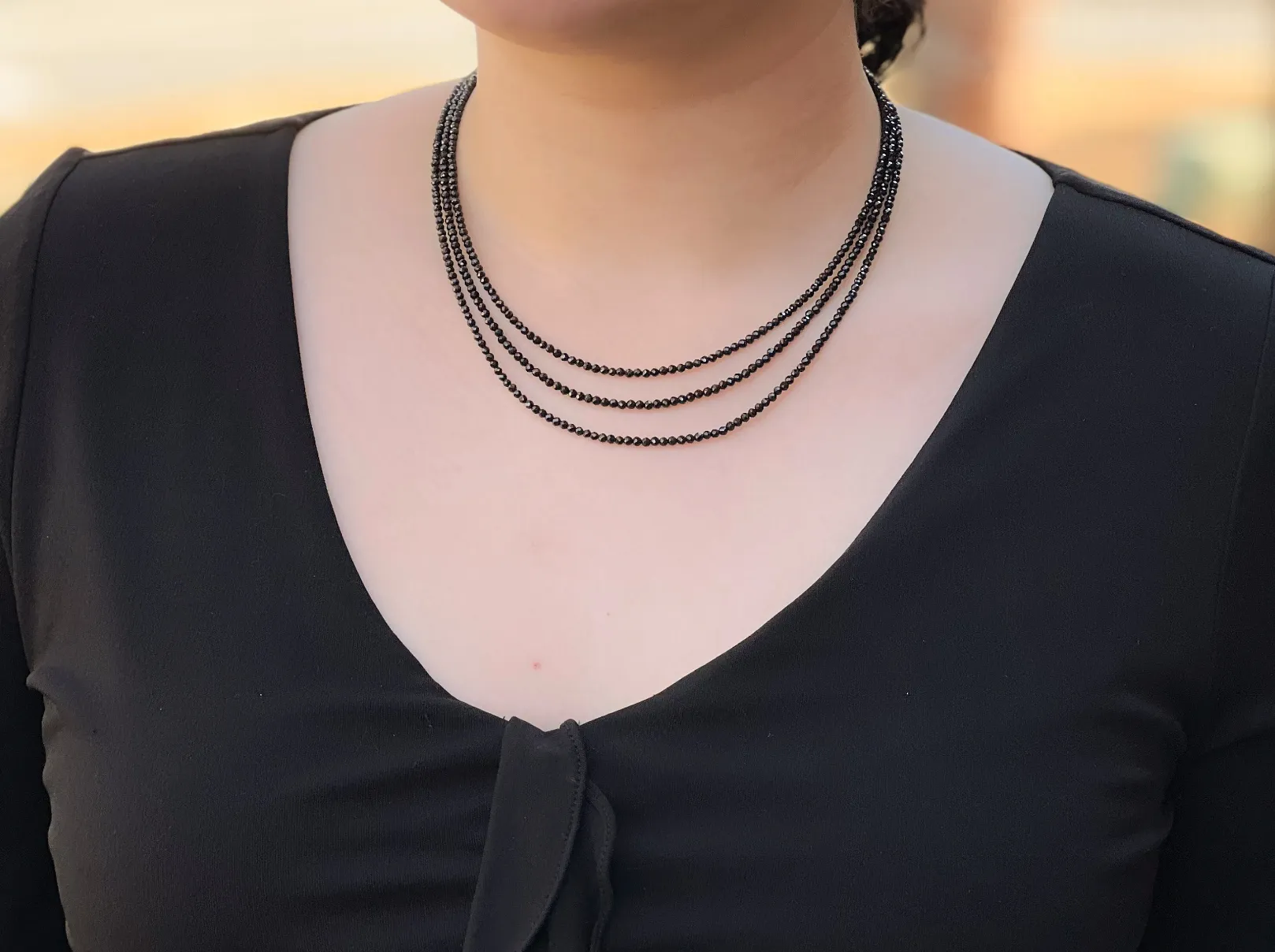 Black Spinel Triple Strand Necklace