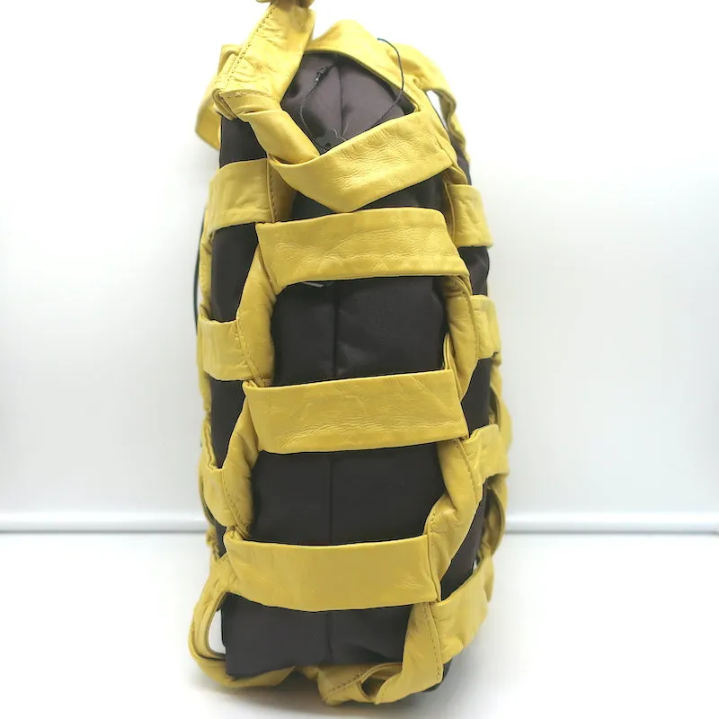 Bottega Veneta BV Tape Bucket Bag Mustard Leather & Brown Nylon Crossbody NEW