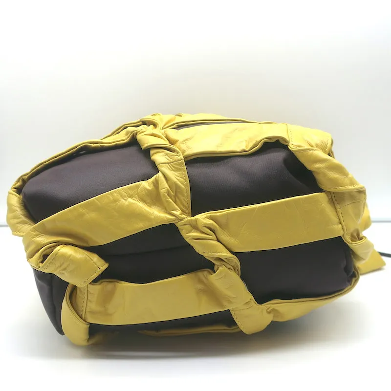 Bottega Veneta BV Tape Bucket Bag Mustard Leather & Brown Nylon Crossbody NEW