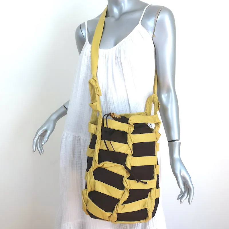 Bottega Veneta BV Tape Bucket Bag Mustard Leather & Brown Nylon Crossbody NEW