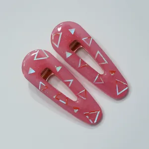 BRIGHT PINK TRIANGLE BARRETTE SET