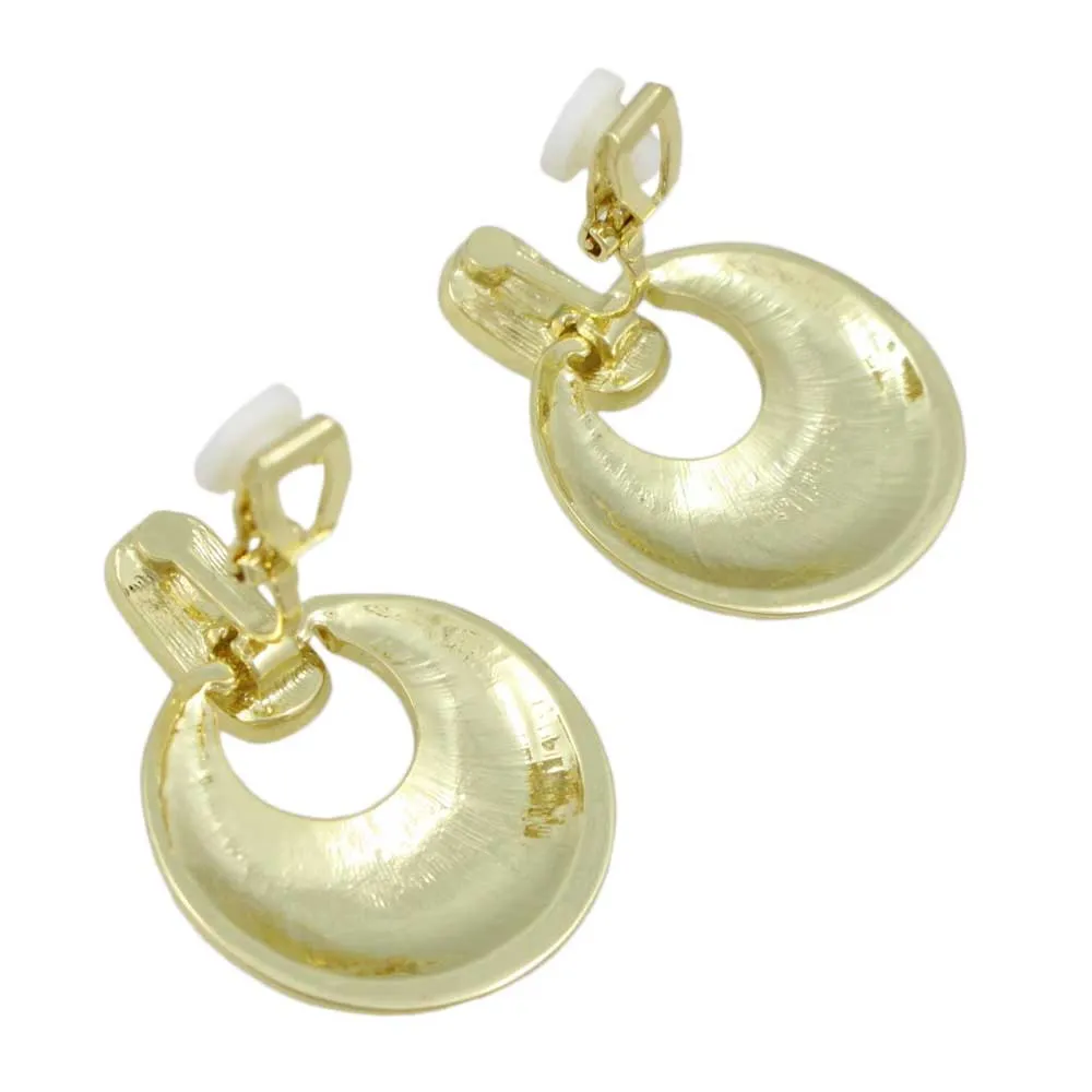 Brushed Gold with Red Enamel Doorknocker Clip Earring - MEC160RD