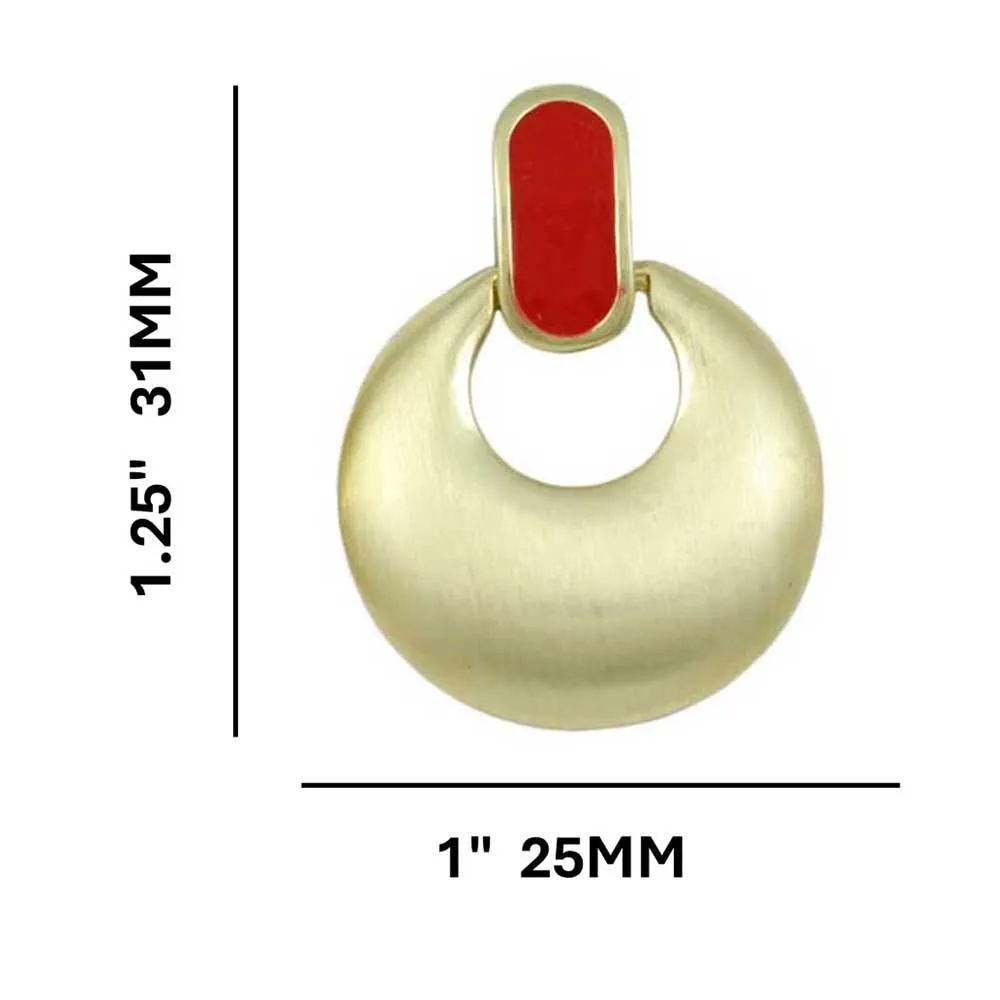 Brushed Gold with Red Enamel Doorknocker Clip Earring - MEC160RD