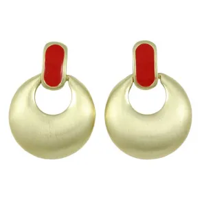 Brushed Gold with Red Enamel Doorknocker Clip Earring - MEC160RD