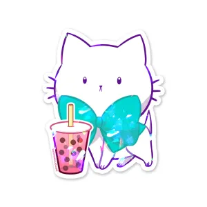 Bubble Kittea Tea Sparkly Sticker