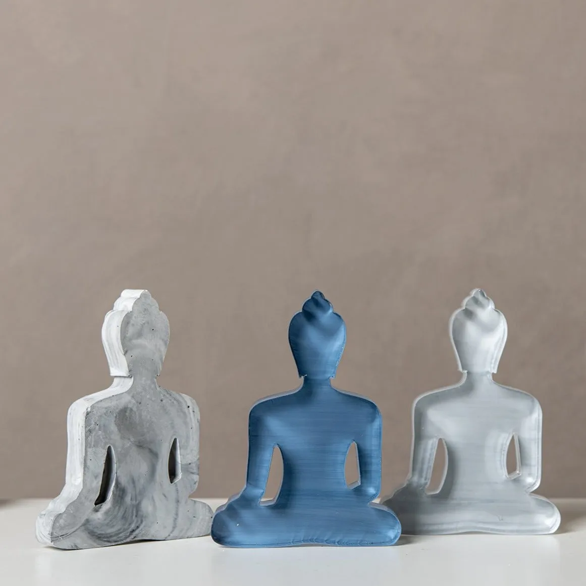 Buddha statue set of 3 - Concrete, Blue and Gray