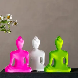 Buddha statue set of 3 - Neon Pink, White and Neon Green