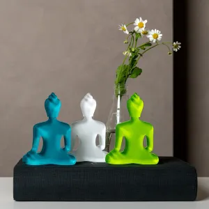 Buddha statue set of 3 - Turquoise, White and Neon Green