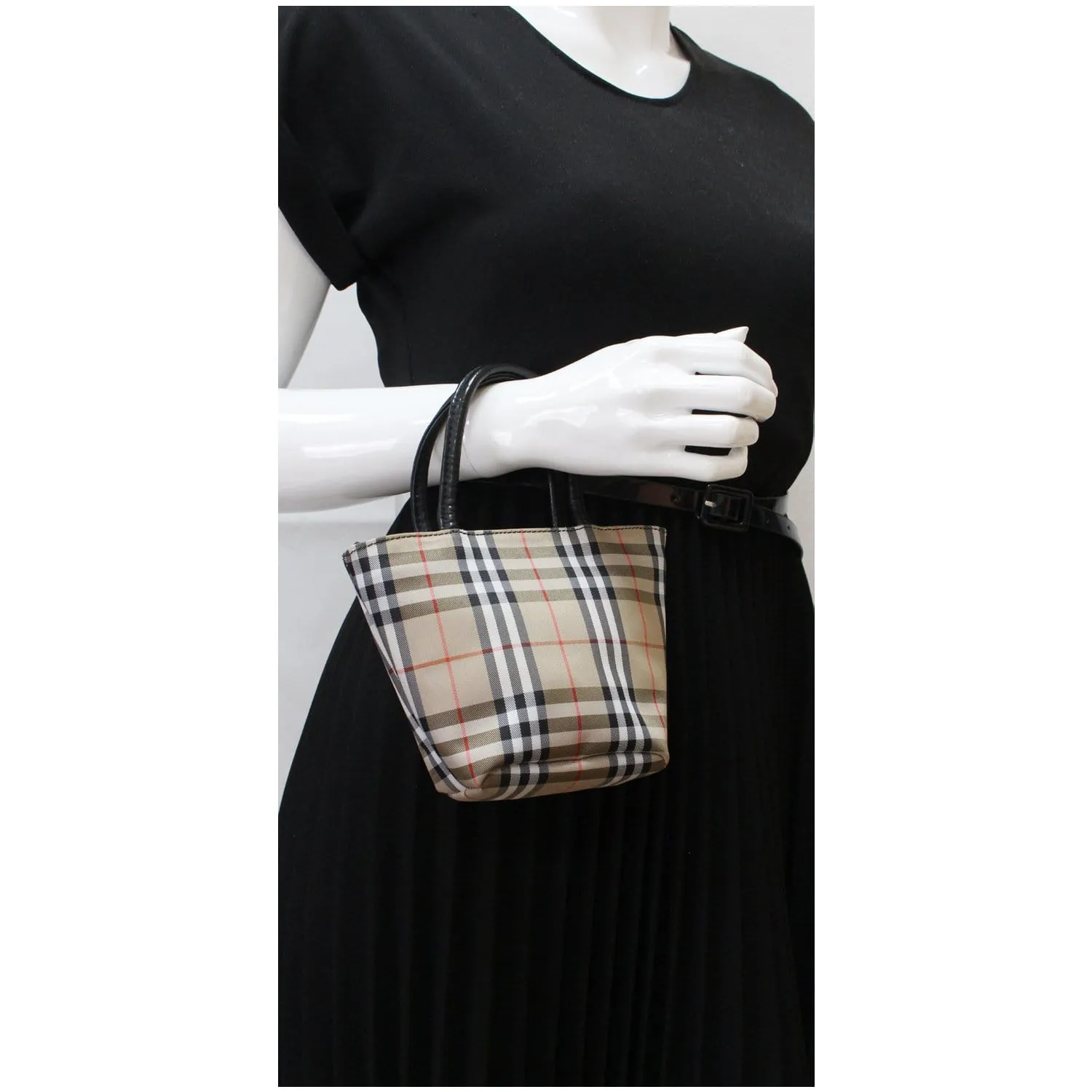 BURBERRY Mini Nova Check Canvas Tote Bag Beige
