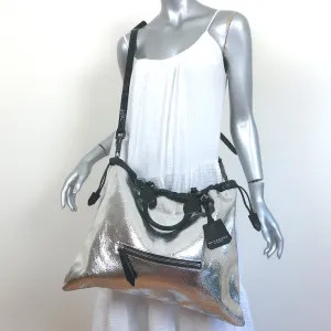 Burberry Prorsum Big Crush Tote Silver Cracked Leather Large Shoulder Bag