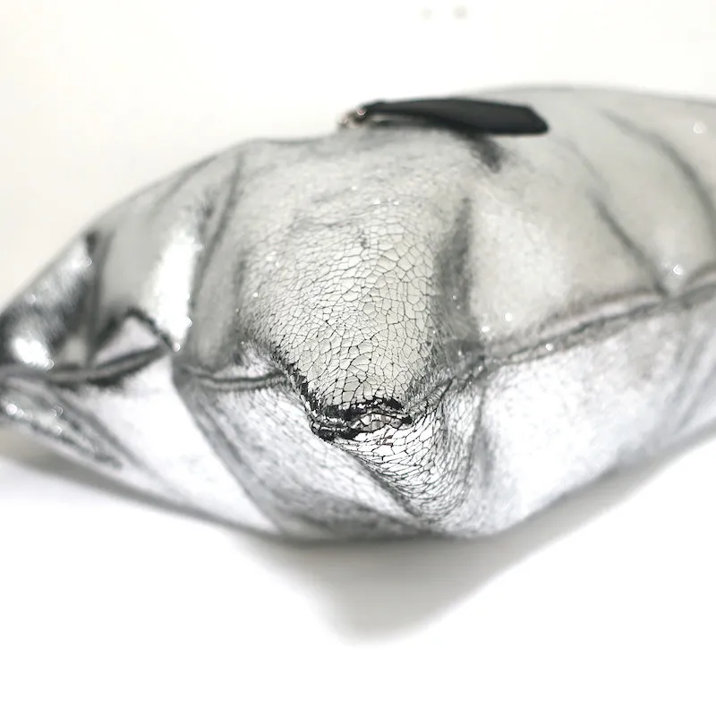 Burberry Prorsum Big Crush Tote Silver Cracked Leather Large Shoulder Bag