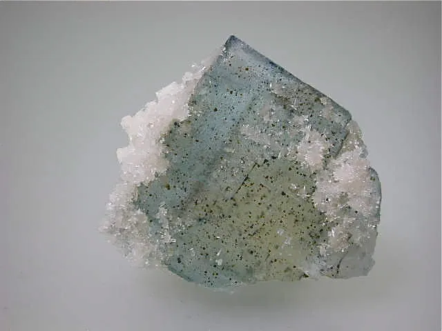 Calcite on Fluorite, Bethel Level Annabel Lee Mine, Ozark-Mahoning Company, Harris Creek District, Southern Illinois, Mined c. 1986-1990, Tolonen Collection, Miniature 2.0 x 5.0 x 7.0 cm, $125.  Online 1/13. SOLD.