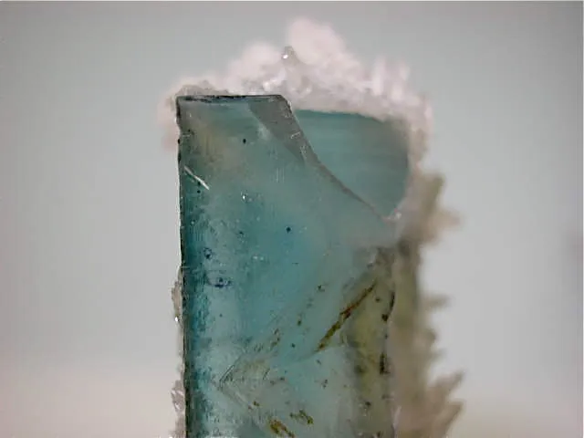 Calcite on Fluorite, Bethel Level Annabel Lee Mine, Ozark-Mahoning Company, Harris Creek District, Southern Illinois, Mined c. 1986-1990, Tolonen Collection, Miniature 2.0 x 5.0 x 7.0 cm, $125.  Online 1/13. SOLD.