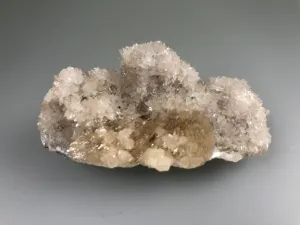 Calcite on Fluorite, Bethel Level attr., Ozark-Mahoning Company attr., Cave-in-Rock District, Southern Illinois, Mined c. 1970's, Ron Roberts Collection C-16, Miniature 2.0 x 3.5 x 6.5 cm, $20.  Online September 14.