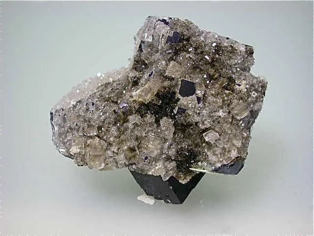 Calcite on Fluorite, Rosiclare Level Minerva #1 Mine, Ozark-Mahoning Company, Cave-in-Rock District, Southern Illinois, Mined ca. 1992-1993, Koster Collection #00172, Miniature 3.0 x 4.0 x 4.0 cm, $45. Online 03/04.  SOLD.