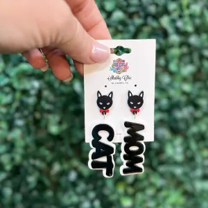 Cat Mom Earrings - Black