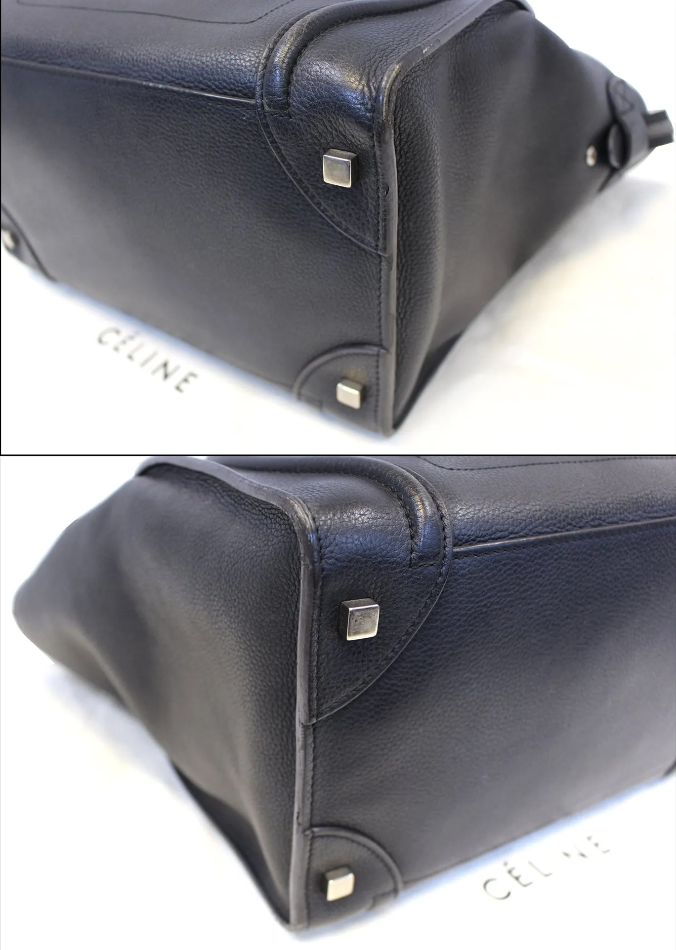 CELINE Black Leather Mini Luggage Tote Bag