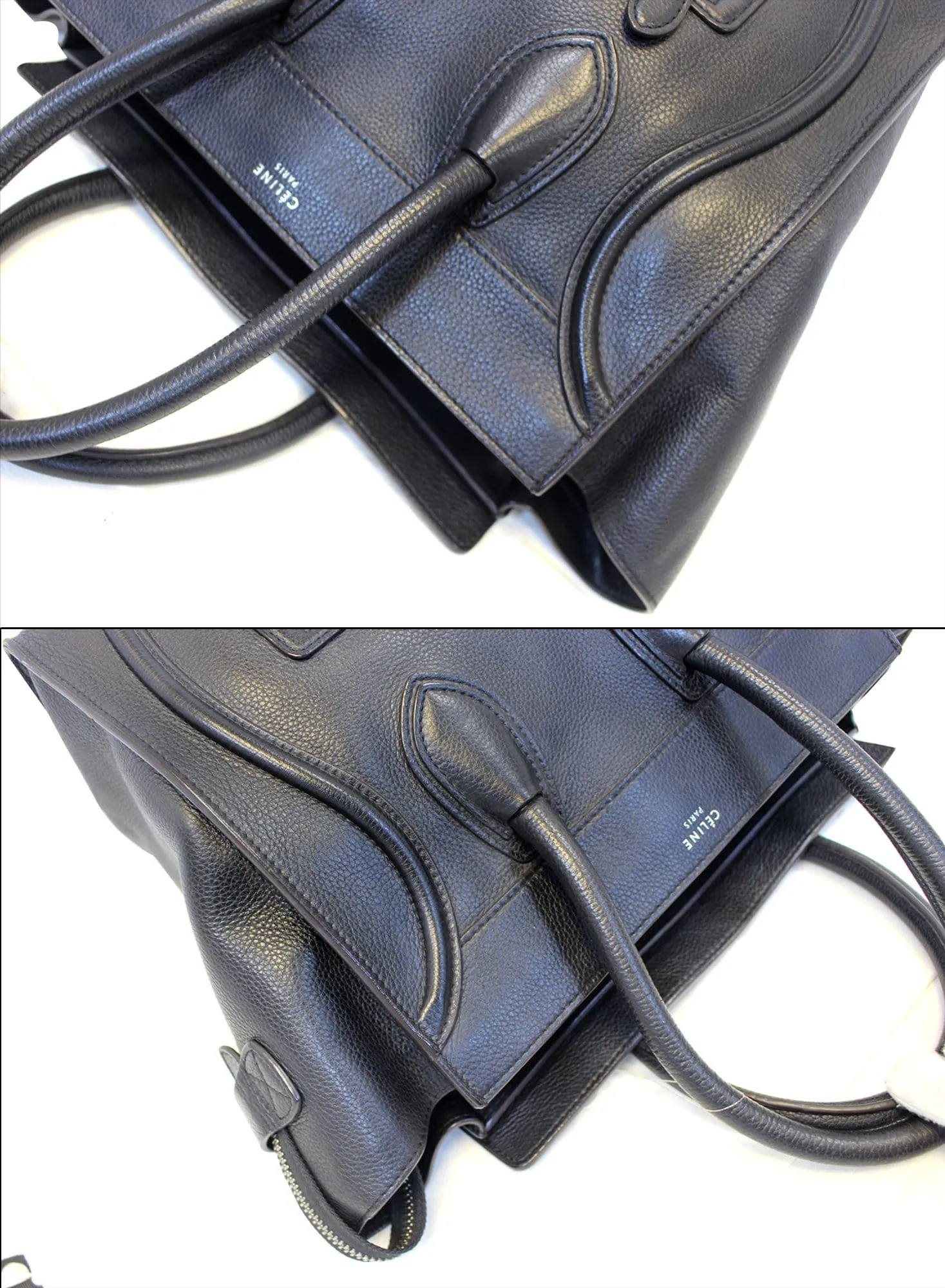 CELINE Black Leather Mini Luggage Tote Bag