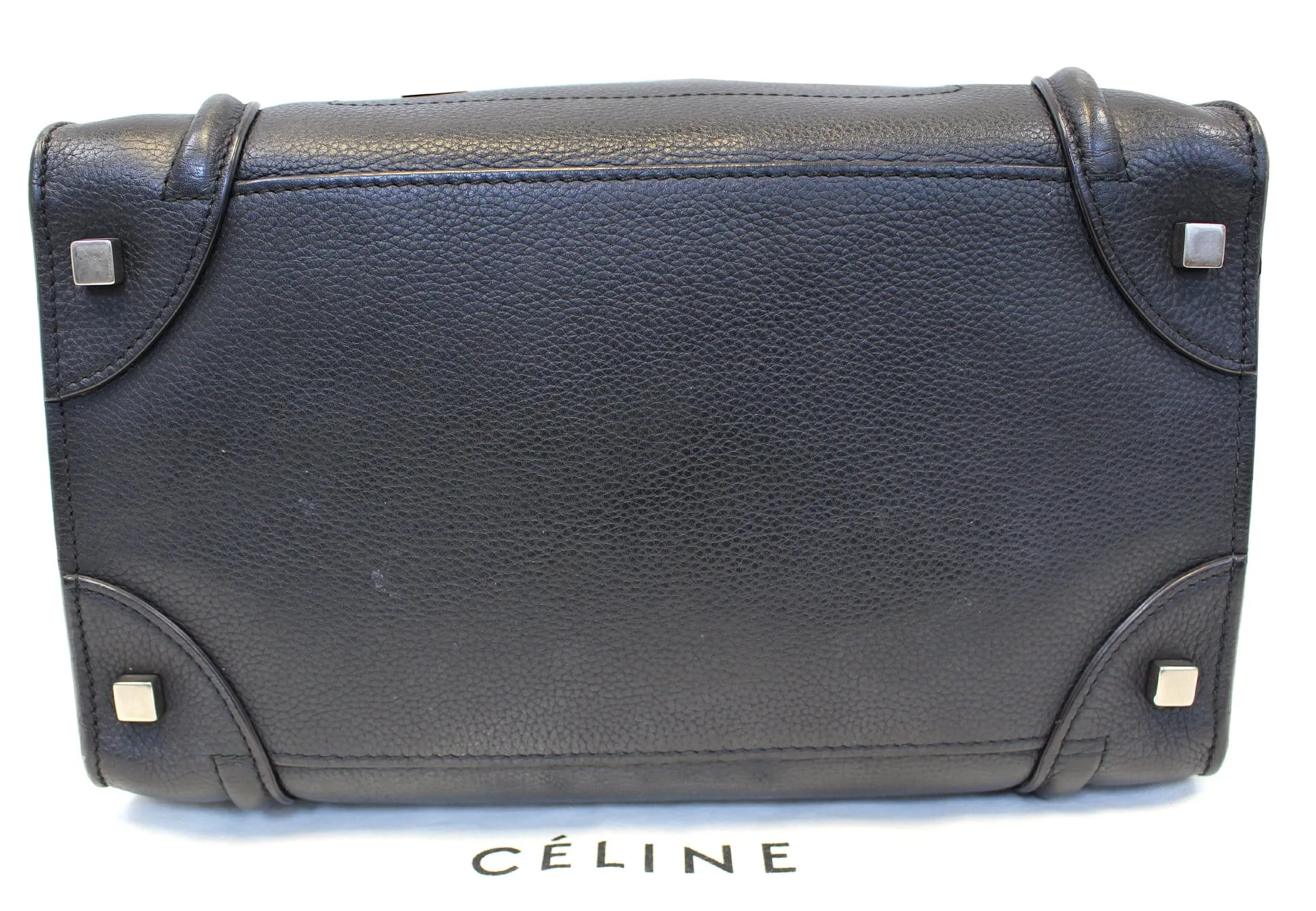 CELINE Black Leather Mini Luggage Tote Bag
