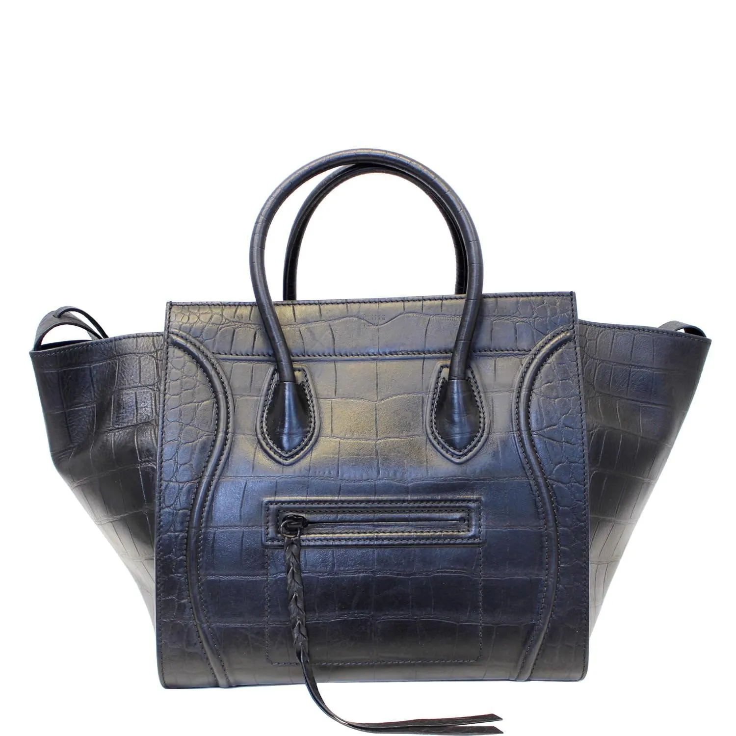 CELINE Croc Stamped Embossed Leather Medium Phantom Luggage Tote Bag