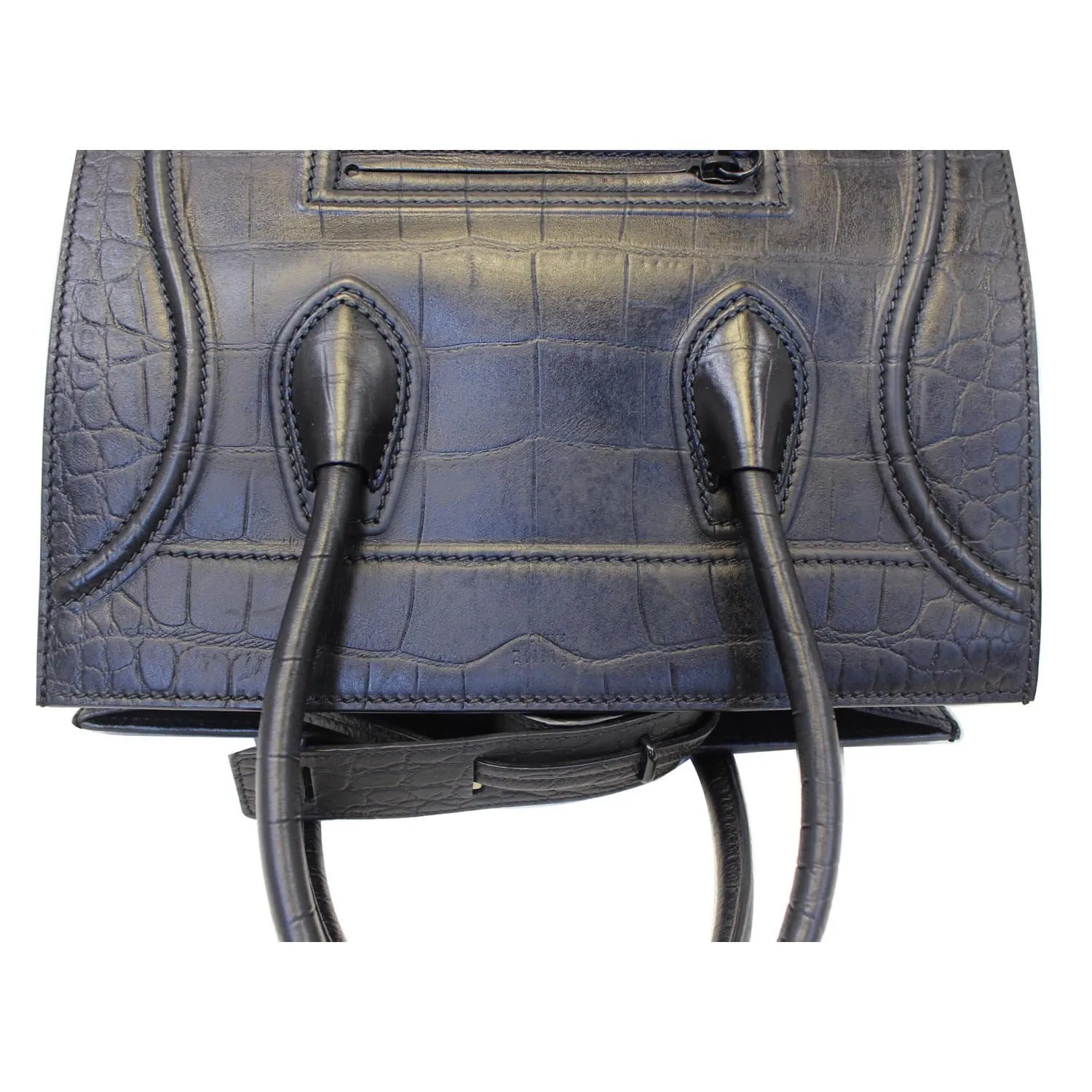 CELINE Croc Stamped Embossed Leather Medium Phantom Luggage Tote Bag